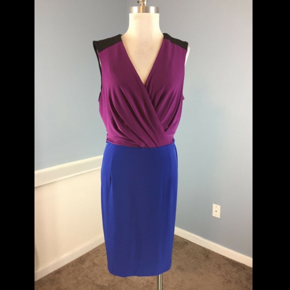 Blue Purple and Black Colorblock Stretchy Dress - Picture 1 of 4